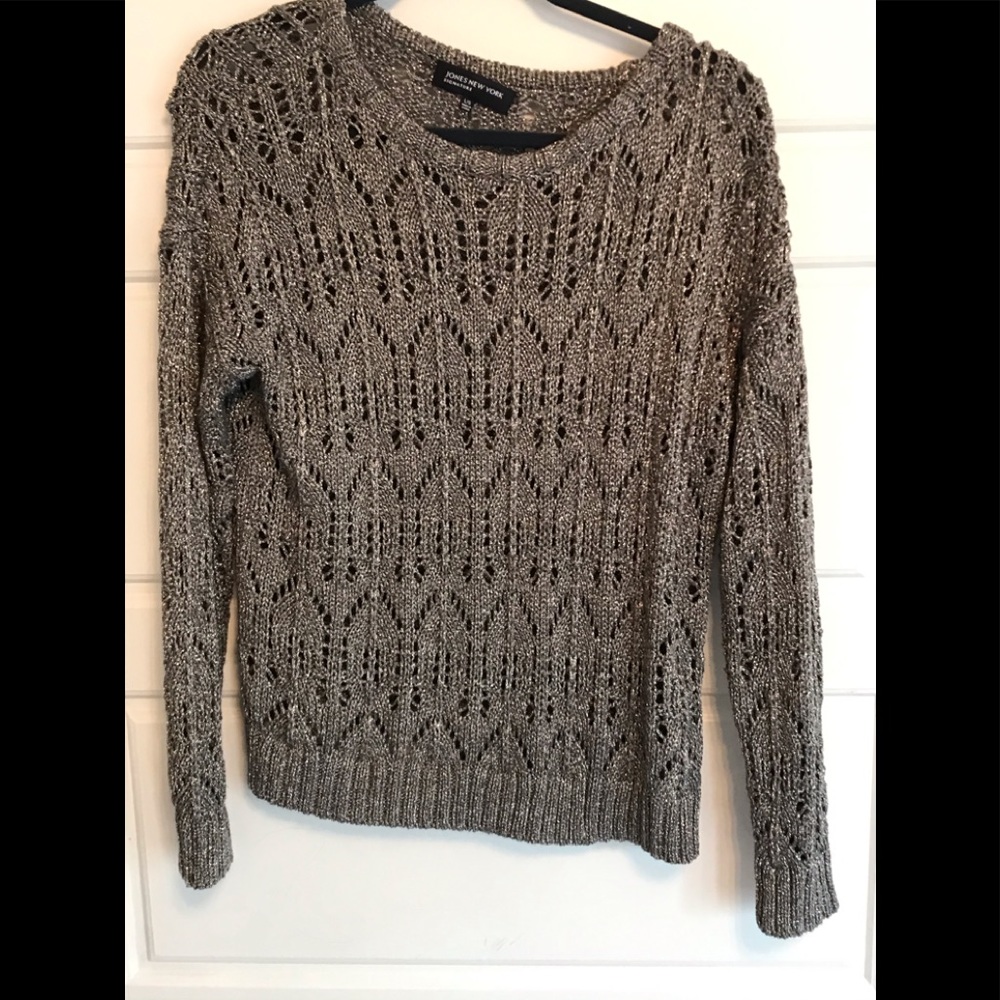 Like new Jones New York shining silver sweater .